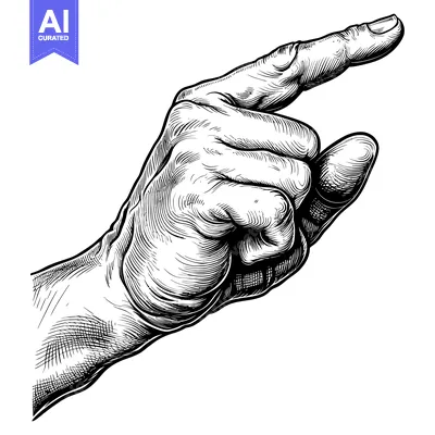 Aset desain premium: Hand with Index Finger Pointing Right in Engraved Style