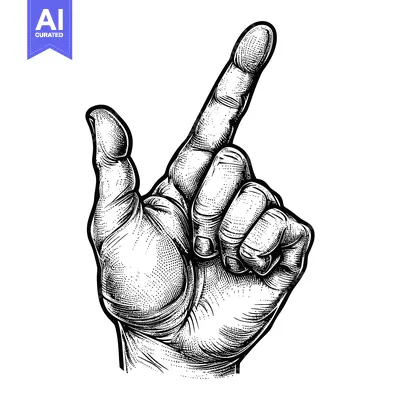 Aset desain premium: Hand with Index Finger Pointing Upwards in Detailed Black and White Il