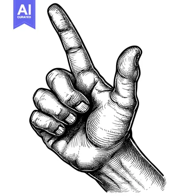 Popular premium asset: A Hand with Index Finger Pointed Upward in Black and White Line Art St
