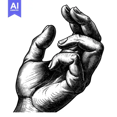 Aset premium populer: A Black and White Engraved Illustration of a Hand Gesturing "Okay"