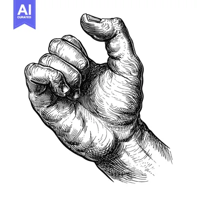 Aset desain premium: Hand Drawn Sketch of a Human Hand in a Grasping Gesture