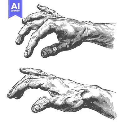 Popular premium asset: Two Detailed Engravings of Human Hands in Grasping Poses