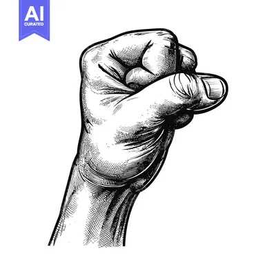 Aset desain premium: Black and White Sketch of a Clenched Fist