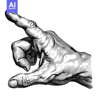 Aset premium populer: A Detailed Black and White Engraving of a Hand Pointing