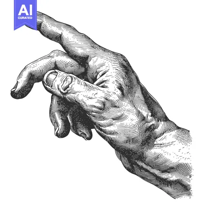 Aset premium populer: A Detailed Engraving of a Hand Pointing Upwards