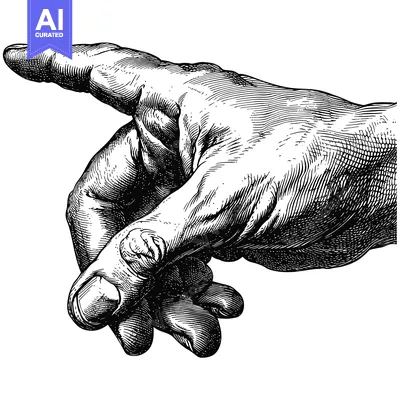 Aset premium populer: A Detailed Black and White Engraving of a Hand Pointing