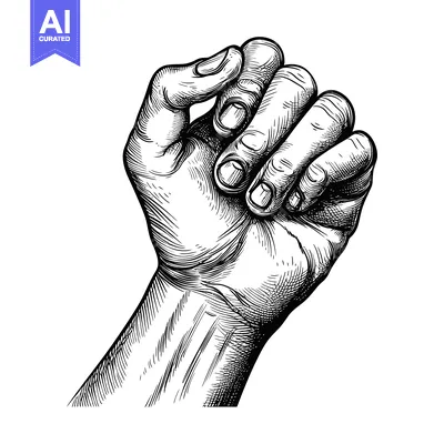 A Detailed Line Art Drawing of a Clenched Fist