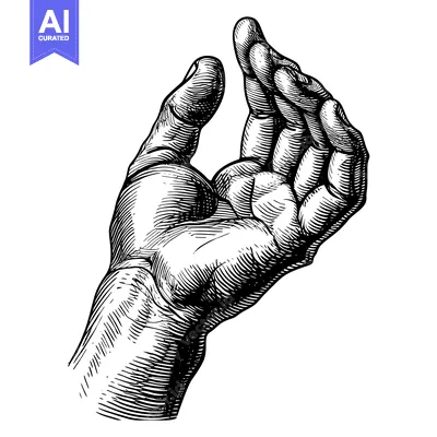 Aset premium populer: Detailed Engravings of a Human Hand in a Welcoming Gesture