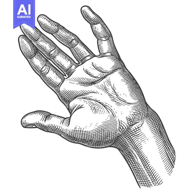 Aset desain premium: Hand with fingers outstretched in a welcoming gesture, depicted in a d