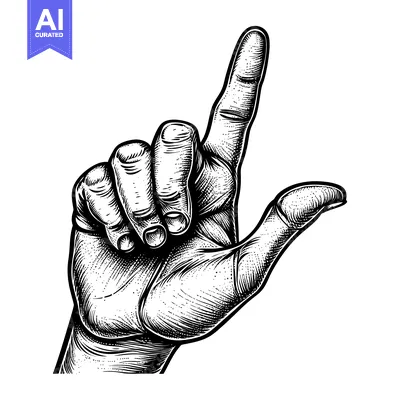 Premium design asset: Hand with Index Finger Pointing Upwards in Engraved Style