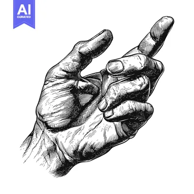 Premium design asset: Hand With Index Finger Extended Upward in Black Ink Drawing
