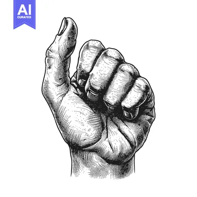 Aset premium populer: A Hand Holding a Small Object, Drawn in Black and White with Detailed