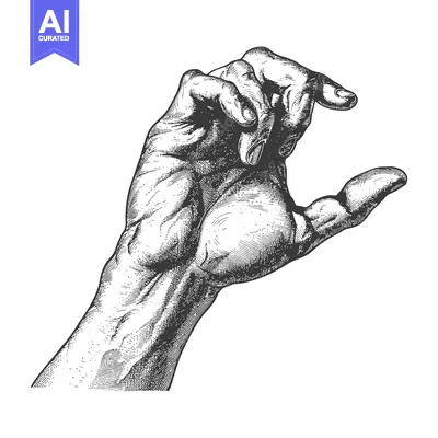 Detailed Engraving of a Hand Reaching Out with Fingers Curved Inward