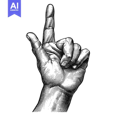 Aset desain premium: A Detailed Engraving of a Hand Pointing Upwards