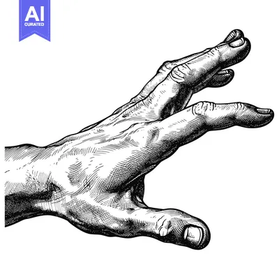 Aset desain premium: A Detailed Engraving of a Human Hand Reaching Out