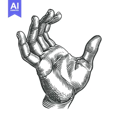 Aset premium populer: An Engraved Illustration of a Human Hand in a Welcoming Gesture