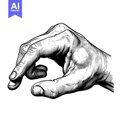 Aset desain premium: A Detailed Black and White Illustration of a Hand Reaching Out