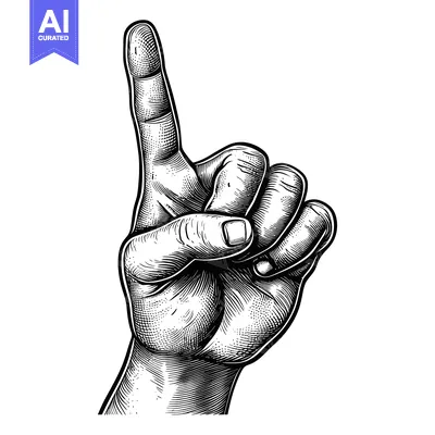 Aset premium populer: A Detailed Engraving of a Hand Pointing Upwards