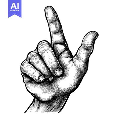 Popular premium asset: A Detailed Black and White Engraving of a Hand Pointing Upwards