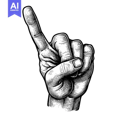 Aset premium populer: Hand with index finger pointing upwards, drawn in black and white.