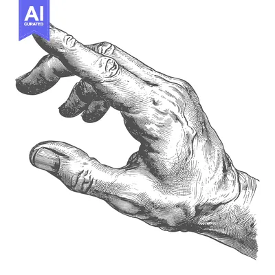 Aset desain premium: A Detailed Engravings of a Human Hand in a Pinching Gesture