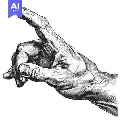 Aset desain premium: A Detailed Engraving of a Human Hand Pointing Upwards