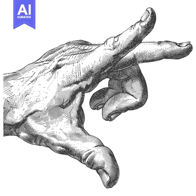 Premium design asset: Hand with Bent Fingers in Detailed Black and White Engraving Style