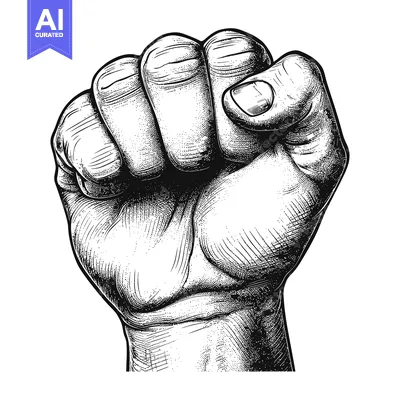 Black and White Engraved Illustration of a Closed Fist