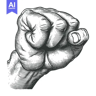 Aset desain premium: A Hand in a Tightly Clenched Fist, Drawn in a Detailed Engraving Style
