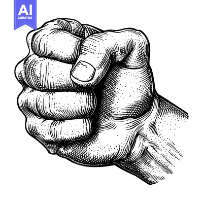 Premium design asset: A Detailed Black and White Illustration of a Clenched Fist