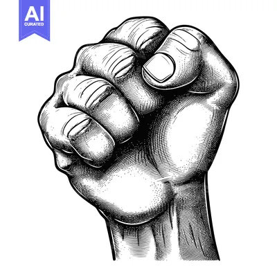 Aset desain premium: Detailed Engraved Illustration of a Clenched Fist