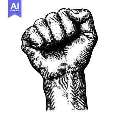 Aset premium populer: A Black and White Line Drawing of a Raised Fist