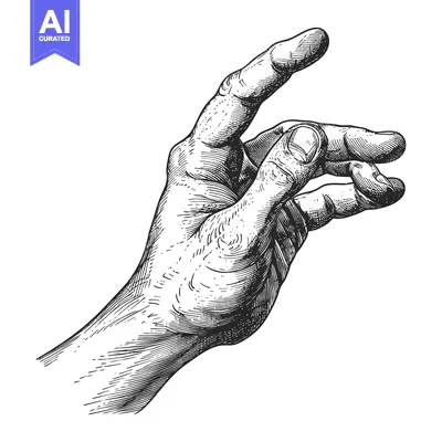 Premium design asset: Detailed Line Drawing of a Hand Reaching Outward