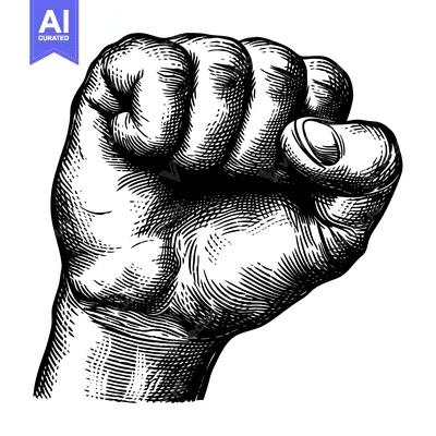 Aset premium populer: A Detailed Black and White Illustration of a Clenched Fist