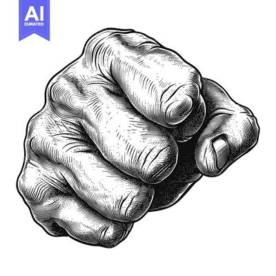 Aset premium populer: A Detailed Engraving of a Human Hand Pointing Directly at the Viewer