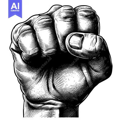 Premium design asset: A Detailed Black and White Engraving of a Clenched Fist