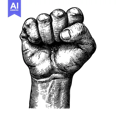 Aset premium populer: A Detailed Black and White Illustration of a Raised Fist