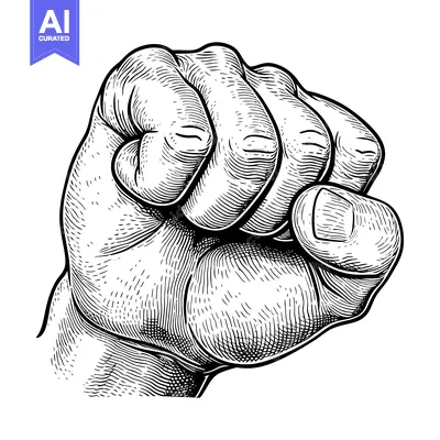 Aset premium populer: A Detailed Line Drawing of a Clenched Fist