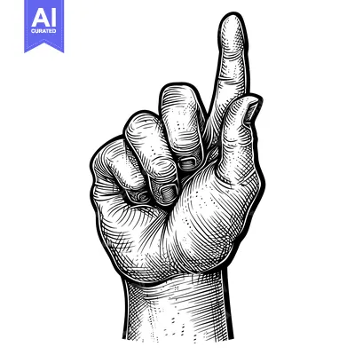 Aset premium populer: A Black and White Engraving of a Hand Pointing Upwards
