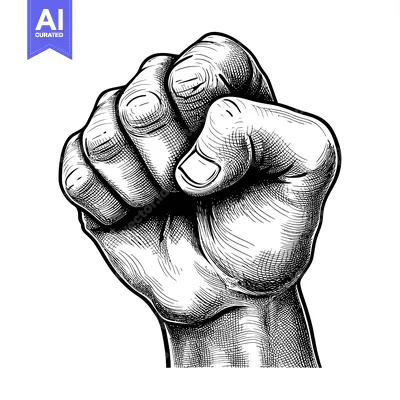 Aset premium populer: A Detailed Hand-Drawn Illustration of a Clenched Fist
