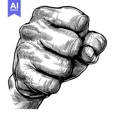 Aset premium populer: Hand pointing with an extended index finger in a woodcut style