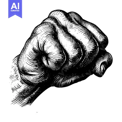 A Detailed Black And White Illustration of A Closed Fist