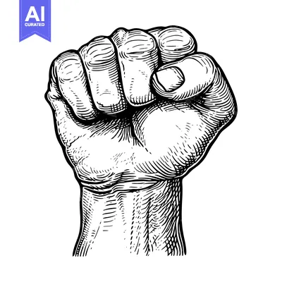 Aset premium populer: A Black and White Illustration of a Raised Fist