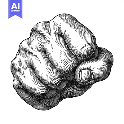 Aset desain premium: Hand Clenched into a Fist in a Detailed Engraving Style