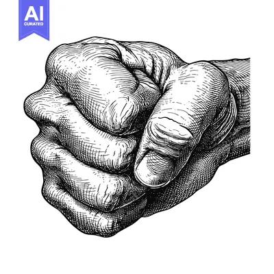 Aset premium populer: A Detailed Black and White Drawing of a Human Fist