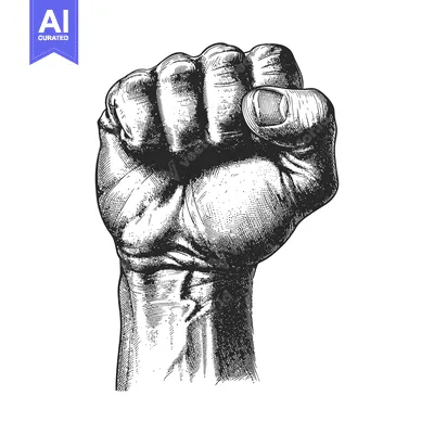 Popular premium asset: Black and white hand drawn illustration of a raised fist