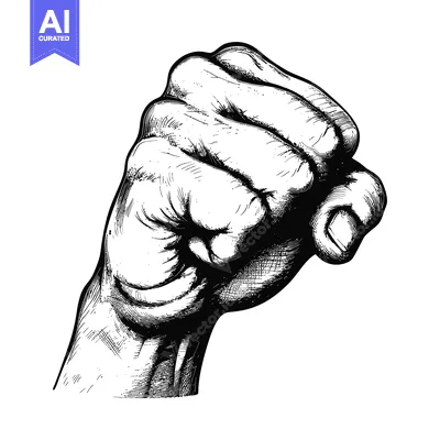 Premium design asset: A Detailed Black and White Illustration of a Closed Fist