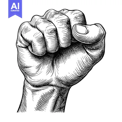 Aset premium populer: A Detailed Black and White Illustration of a Closed Fist
