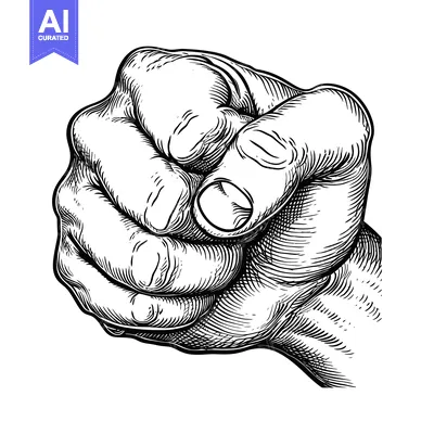 Premium design asset: A Close-Up Black and White Engraving of a Hand Pointing