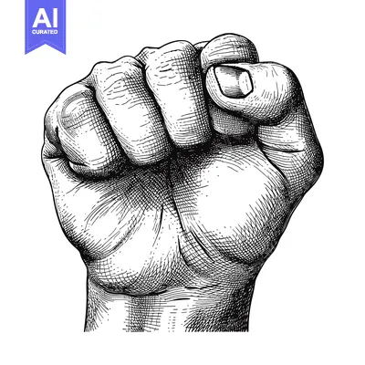 Aset desain premium: A Detailed Black and White Line Drawing of a Clenched Fist